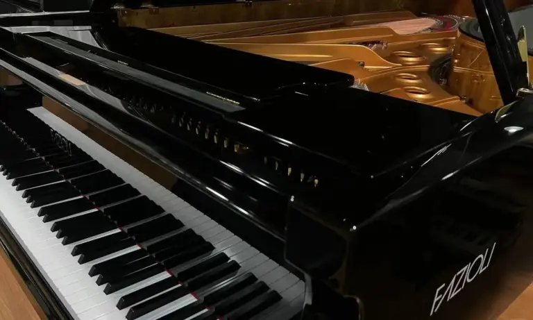Piano à queue Fazioli noir laqué et cadre doré