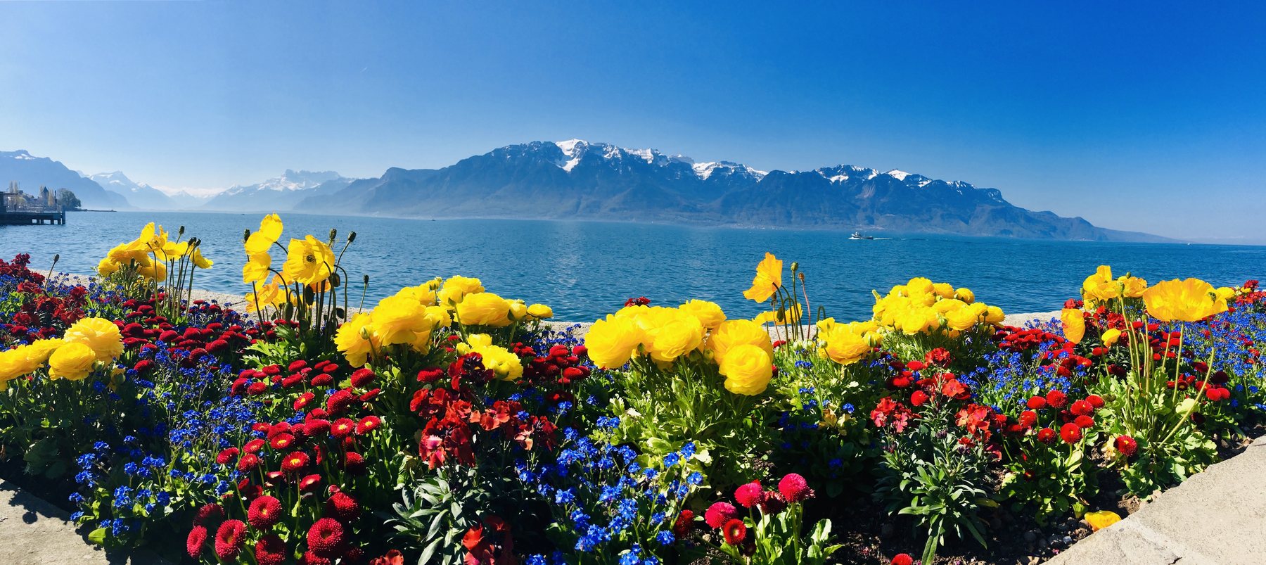 Quais d’Ouchy à Lausanne, lac Léman et Alpes