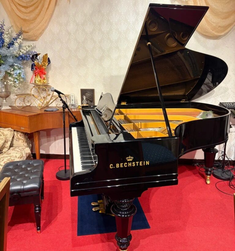 Piano à queue C. Bechstein exposé avec un piano droit